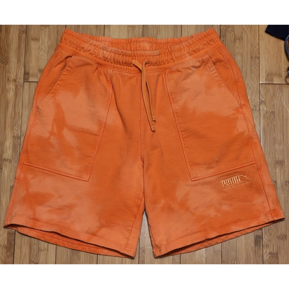 Puma Way 1 Sweat Shorts Mens Medium Orange Embroidered Logo Fleece 590524-80